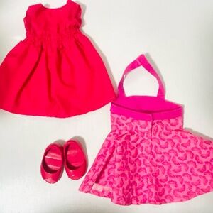 Vibrant Pink and Red Doll Dress Set with Shoes
